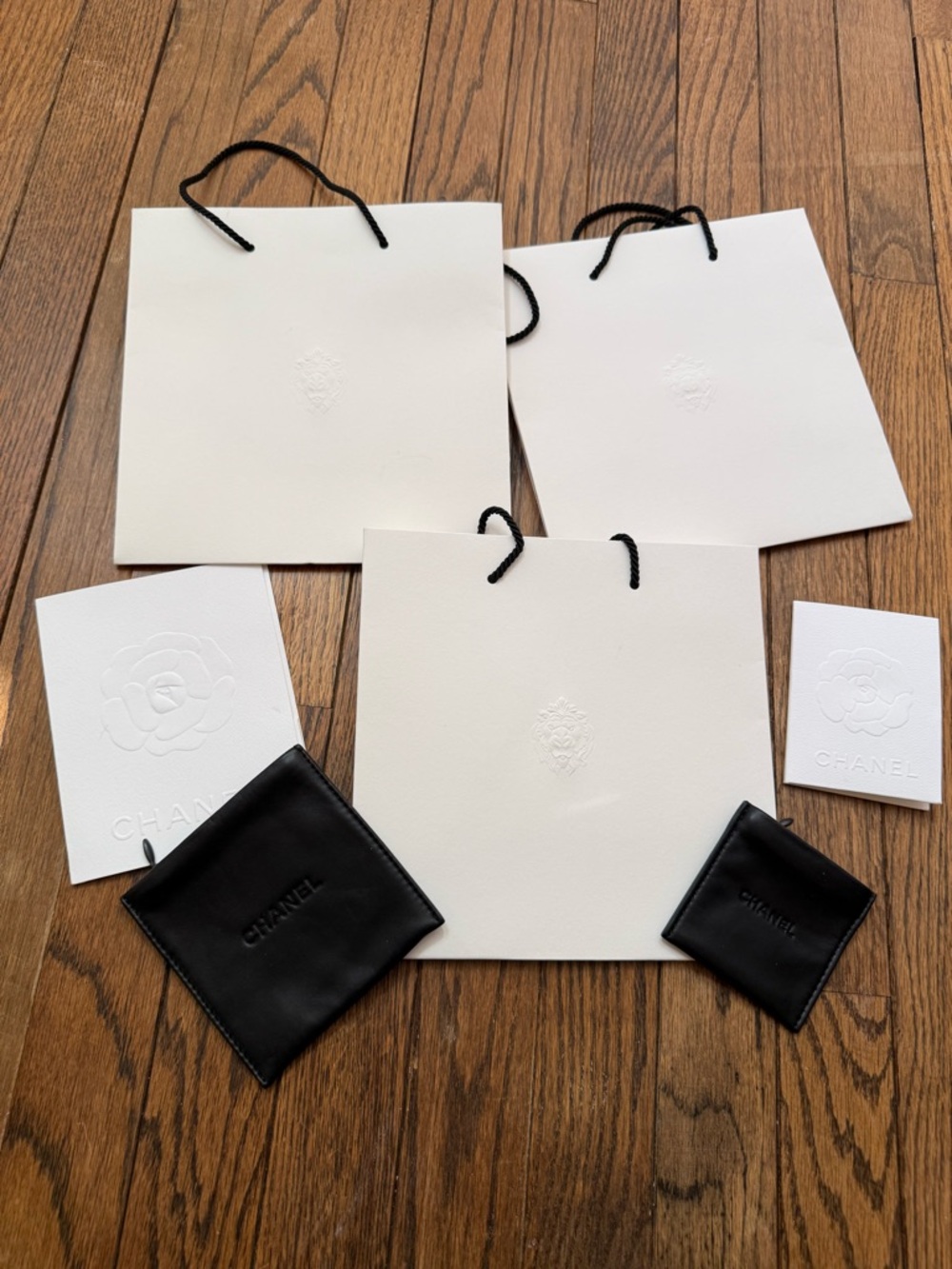 Chanel White Paper Bags & Black Pouch Set